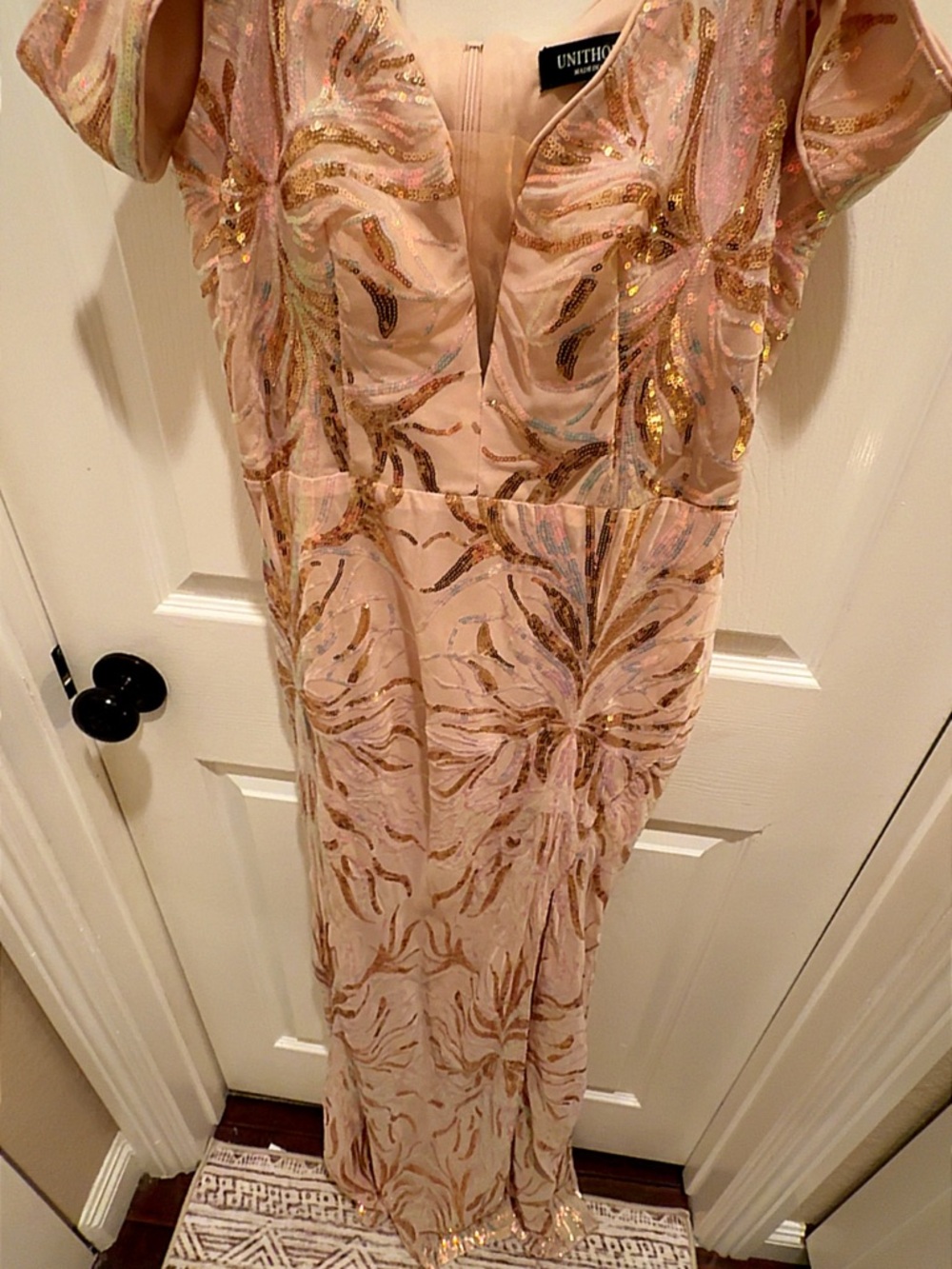 Blush Sequin Evening Gown - Pink & Gold Embellishment - Picture 7 of 10